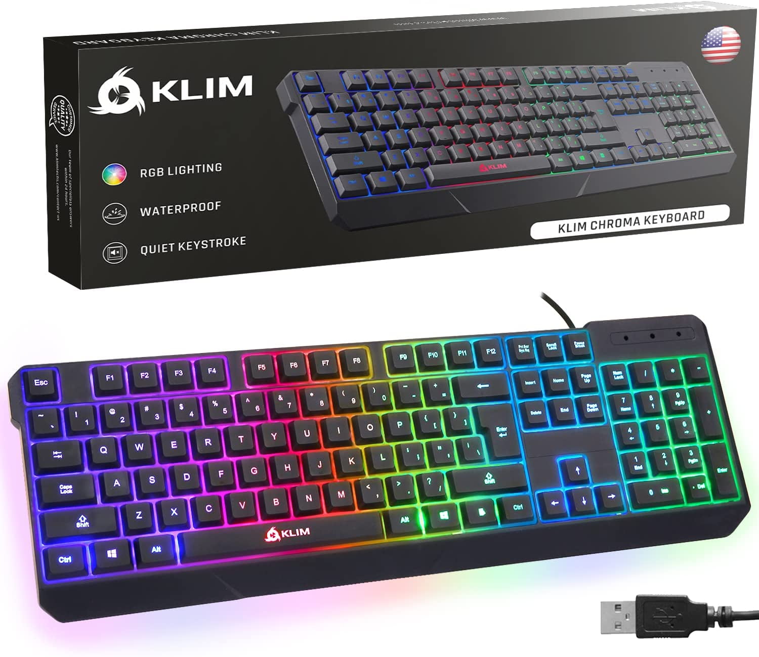 Levere bøf Regnskab KLIM Chroma Gaming Keyboard, Wired USB, Durable, Waterproof, Silent, 2ms Response  Time, Illuminated Backlit Keyboard for PC Mac PS4 - Walmart.com