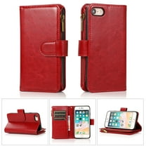Allytech iPhone SE 2022/3rd/2020 Wallet Case, 9 Cards Holder Zipper Wallet Case for Women Men Shockproof Hand Strap Full Protective Flip Stand Case Cover for  Apple iPhone iPhone 8/7 - Red