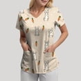 thumbnail image 3 of GEWSEY Easter Scrub Tops Women Stretchy Vneck Short Sleeve Cute Bunny and Eggs Printed Nurse Working Uniforms with 2 Pockets (Beige, L), 3 of 7