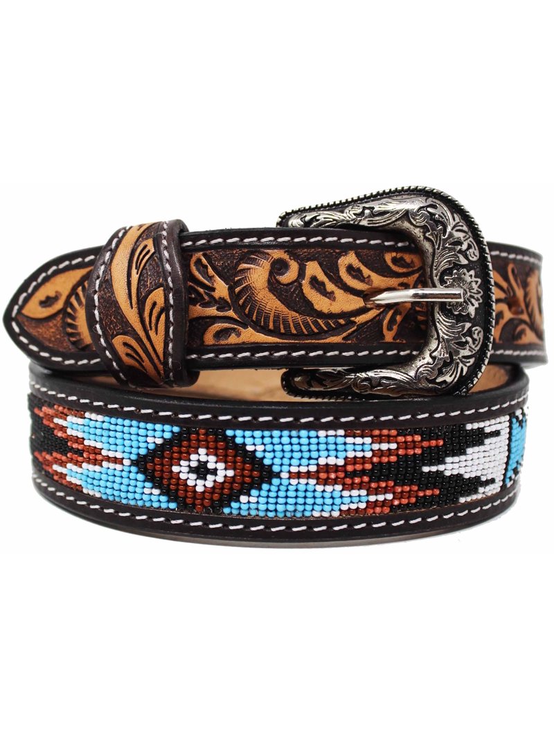 29-30 Kids Youth Western Rodeo Floral Tooled Beaded Leather  display picture 1
