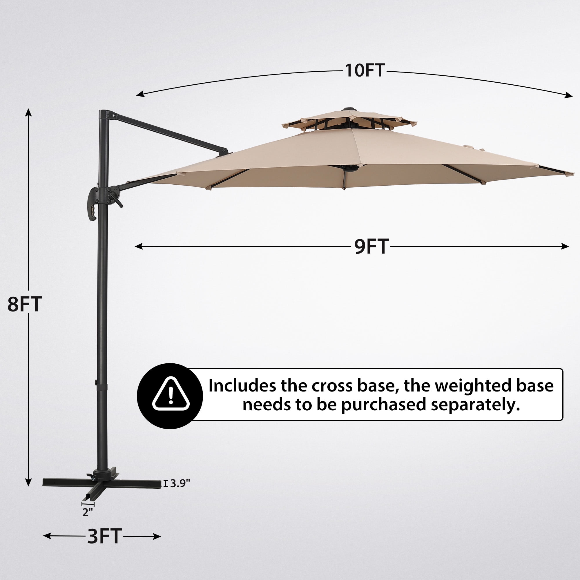 Ainfox 10ft Heavy-Duty Patio Cantilever Umbrella with Cross Base, Beige - 360° Rotation, UV-Resistant Offset Sun Shade