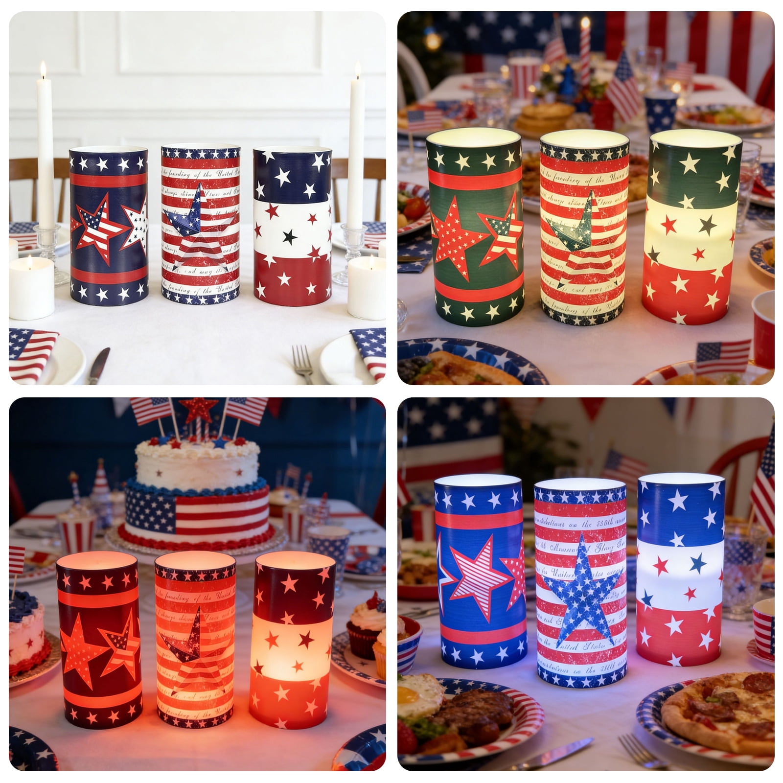 4th of July Flameless Candles, 12 Color Changing American Flag Star LED Candles with Remote & Timer, Flickering Patriotic Pillar Candles Battery Operated for Home Independence Day Decor
