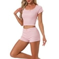 thumbnail image 4 of INSPIRE CHIC Women's Cotton Pajama Sets Lace Trim Short Sleeve Top and Shorts Lounge Set L Pink, 4 of 6