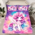 thumbnail image 2 of Castle Fairy Cartoon Animal Unicorn Twin Sheet Sets 3pcs for Preppy Child Girls,Dreamy Princess Twin Fitted Sheet Microfiber,Universe Galaxy Breathable Flat Sheet,Microfiber Bedroom Decor, 2 of 7