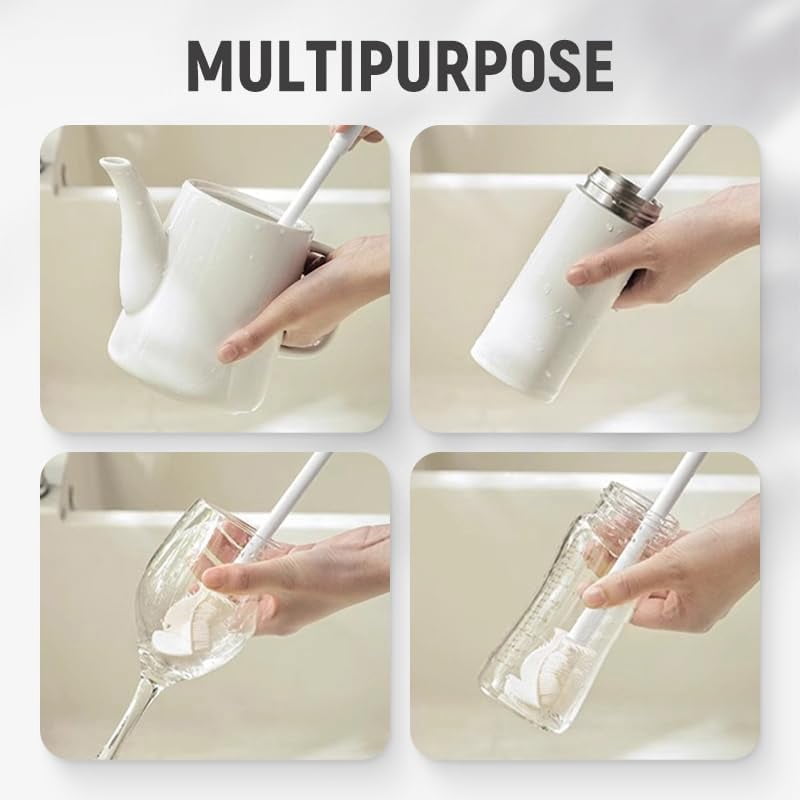 360° Flexible Silicone Bottle Brush with Long Handle, Upgraded Soft Bristle Cup Brush for Deep Cleaning Narrow Neck Containers, Baby Bottles, Hydration Bottles (3PCS) (K)