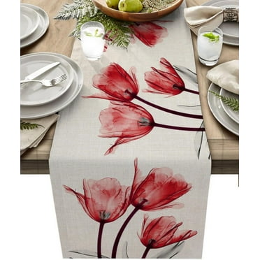 XmhyTop-A Summer Wind Flowers Linen Tableting Placemats Tablecloth Tablecloth Home Fabric Dining Table Living Room Counter（Red）