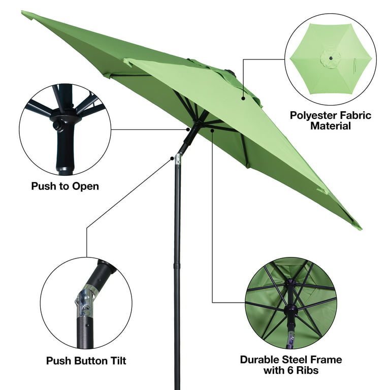 Mainstays 7.5ft Lime Green Round Outdoor Tilting Market Patio Umbrella with  Push-up Function 