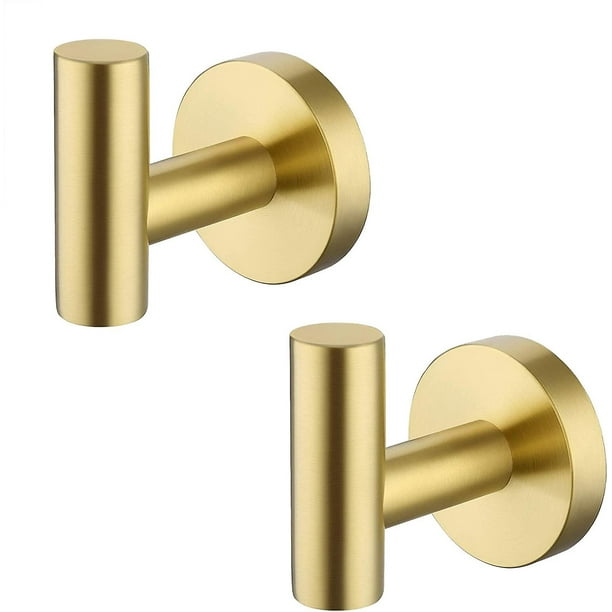Liangnv Gancho para toalla de baño Gancho para bata para baño Cocina Montaje en pared Sus 304 Acero inoxidable Latón cepillado Paquete de 2, A2164-bz-p2