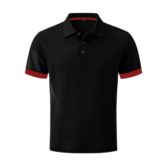 Men's Breeze Polo Shirts Breeze Short Sleeve Wear Collared Textured Shirt Stretchy Quick Dry Beer Belly for Work Outdoor Black L