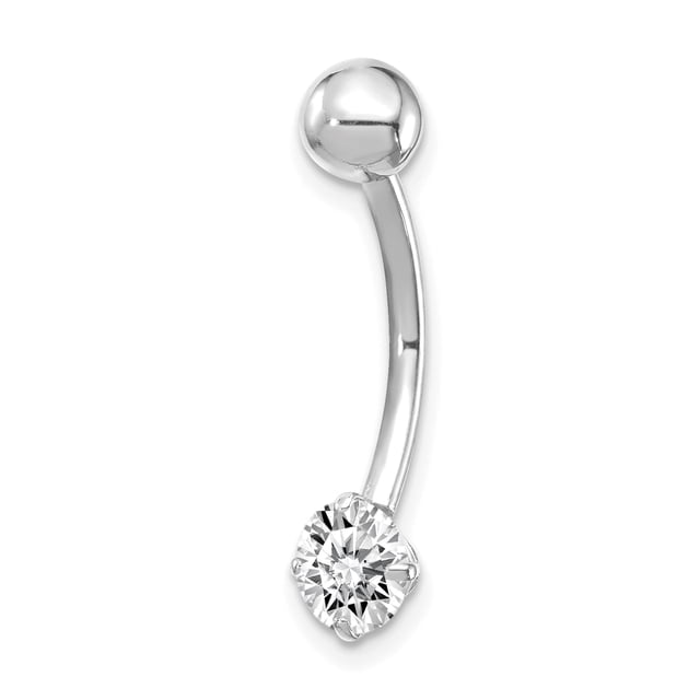 10k White Gold 5mm Round Cubic Zirconia Cz Belly Button Rings Screw Navel Bars Body Piercing Naval