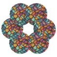 thumbnail image 7 of Yayeee 6 PCS Drink Coasters with Holder Set Woven Absorbent Round Tabletop Hot Pad, Vibrant Dragon Scales Pattern, 7 of 7