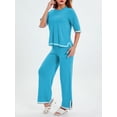 thumbnail image 5 of Inevnen Sweater Sets for Women 2 Piece Lounge Sets Short Sleeve Knit Pullover Tops Wide Leg Pants, 5 of 8