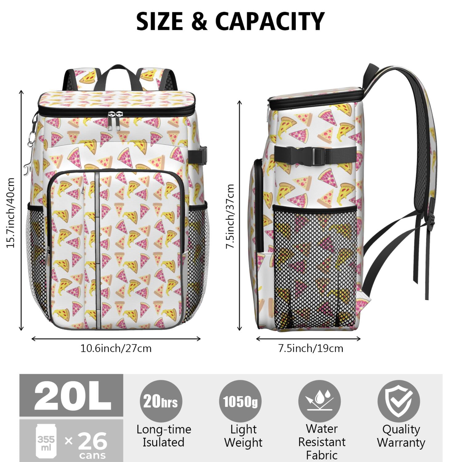 Delicious Foodie Cooler Backpack - High-Capacity 20L Insulated Soft Cooler Bag for Pizza, Picnics & Beach, Keeps Cold 20Hrs