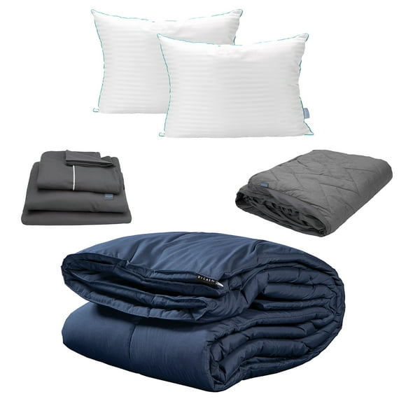 Edredón King Size Homy Azul + Sábanas Royal + Protector Lux + Almohadas Royal Twin
