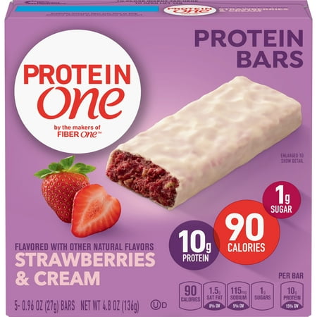 (2 Pack) Protein One 90 Calorie Strawberries & Cream Protein Bars 5 ct, 4.8