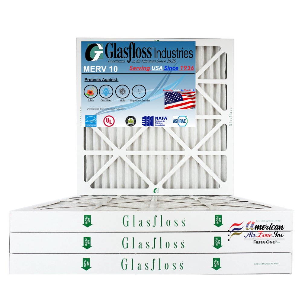 Glasfloss Air Filter 25x25x2 2" MERV 10 (Pack of 4) Pleated AC or
