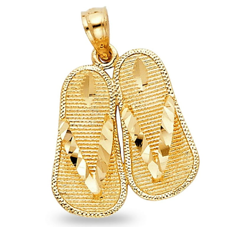 Solid 14k Yellow Gold Slippers Charm Sandal Pendant Polished