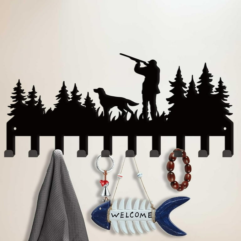 Forest Hunting Key Holder Dog Tree Metal Key Organizer Decorative