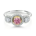 thumbnail image 2 of Gem Stone King 0.77 Ct Pink and White Lab Grown Diamond 925 Silver and 10K Yellow Gold Lab Grown Diamond 3 Stone Women Engagement Ring (Size 9), 2 of 3