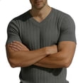 thumbnail image 4 of hlysgo Men's V Neck Shirts Short Sleeve Sweater Shirt Casual Ribbed Pullover Breathable T Shirt Gray,S, 4 of 4