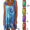 thumbnail image 3 of Women Sleeveless O-Neck Loose Swing for Tank Dress Gradient Tie-Dye Print Casual Bohemian Pleated Basic Beach Sundress S, 3 of 14