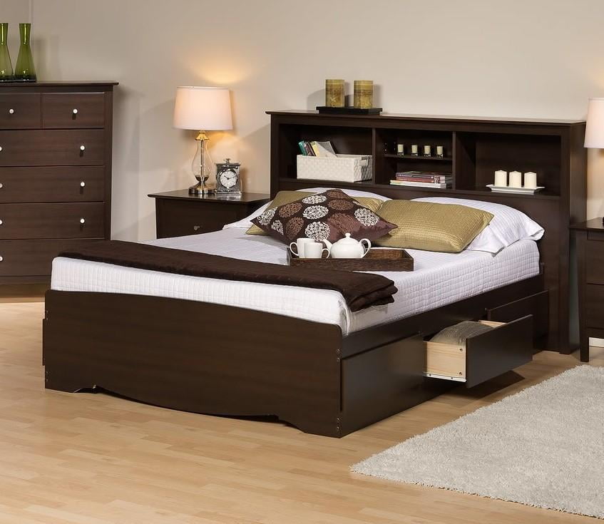 Platform Storage Bed W Bookcase Headboard Bed Size King Color