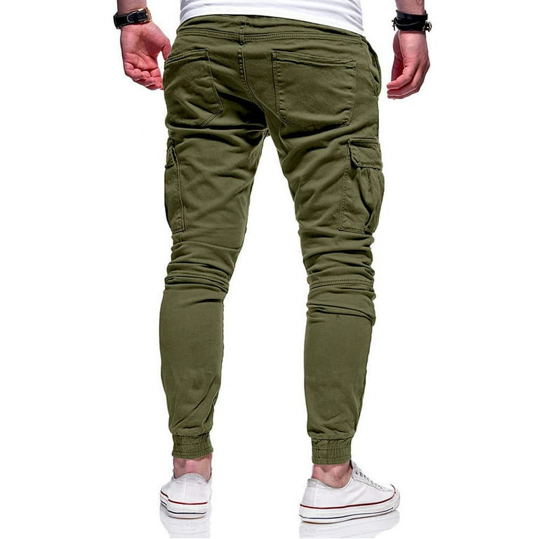 BYOIMUD Men's Lounge Cargo Pants Savings Slim-Fit Long Trousers with  Pockets for Daily Drawstring Elastic Waist Lightweight Solid Color Casual  Pants