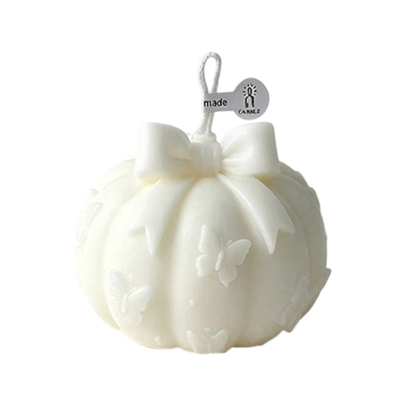 Bow Pumpkin Shaped Soy Wax Scented Candle, Elegant Floral Embossed Fall Candle, Farmhouse Halloween Tabletop Home Decor & Holiday Gift C