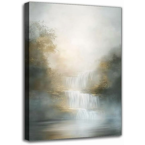 Black&White Style Waterfall Landscape Canvas Wall Art Prints - Framed Modern Art Painting, Contemporary Aesthetics Bedroom Decor Posters, Wall Decor for Living Room Hallway Office Gifts for Nature Lo