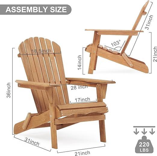 D-road Half Pre-Assembled Folding Adirondack Chair, Set of 2, Outdoor Wood Patio Chair for Backyard/Pool/Beach,Brown