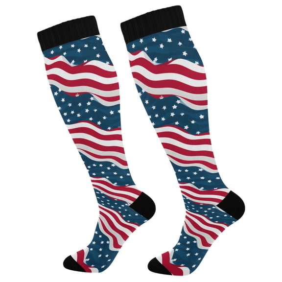 joogoo Red Stripes Stars-s1 Long Socks Women Men Knee High Sock