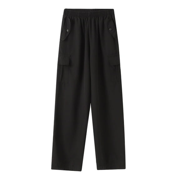 AWZXDE Girls Wide Leg Pants Children Trousers in Pure Color Cargo Style, Fashion Big Kids Daily Casual Long Pants for School Black,6-7 Years