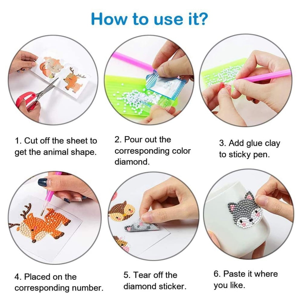 DIY 12 Chinese Zodiac Signs Diamond Painting Sticker Kits including Self Adhesive Sticker Diamond Sticky Pen Tray Plate and Glue Clay Animal Pattern