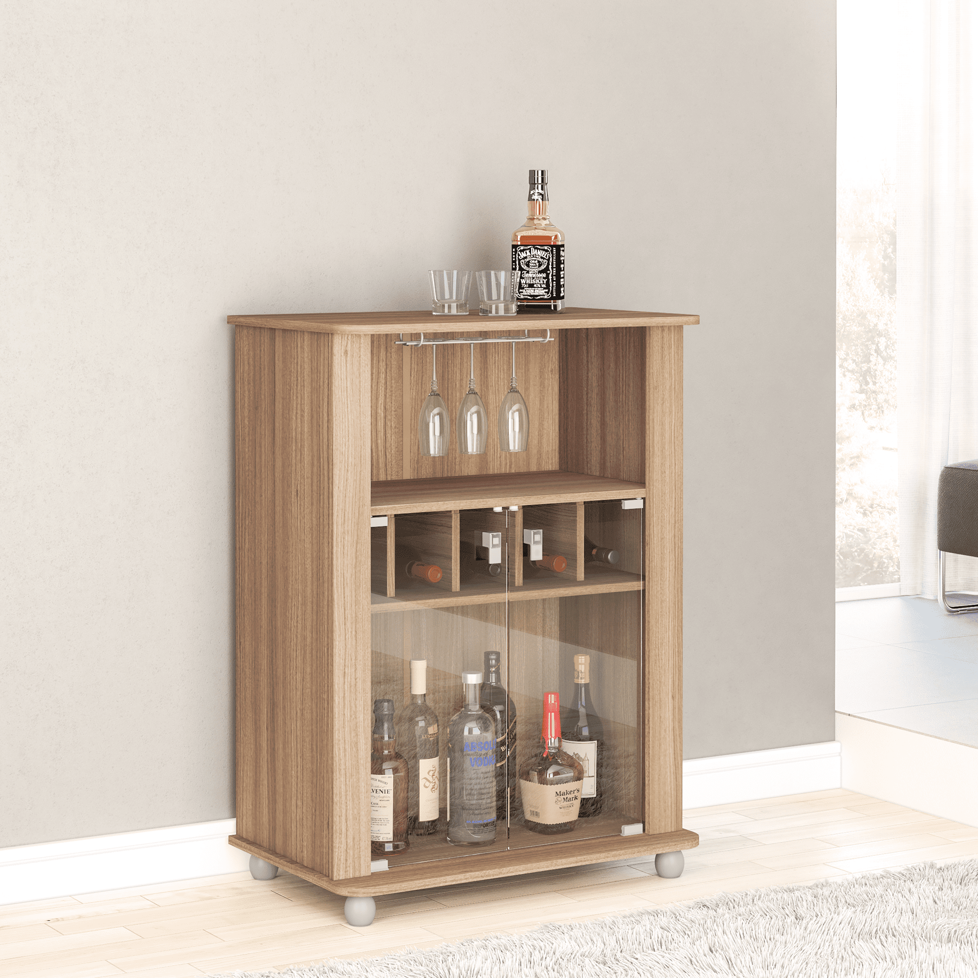 Brown Dry Bar Wooden Liquor Cabinet Wine Rack Flip Top Storage Holds 18 Bottles 