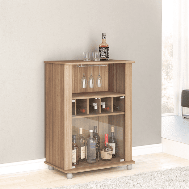 Boahaus Exeter Mini Bar Brown Finish, Wooden Wine Cabinet With Doors