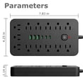 thumbnail image 2 of RONY 5ft Surge Protector Power Strip with 13 AC Outlets and 6 USB Ports for Dorm Office Home Travel, Overload Protection, Black, 2 of 9