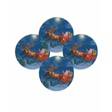 Christmas Round Placemats Set of 4 Santa Claus Place Mats Washable Woven Placemat Flying Reindeer Moon Starry Night Circle Braided Table Mat for Kitchen Dining Table Party Home Decor 15 Inch