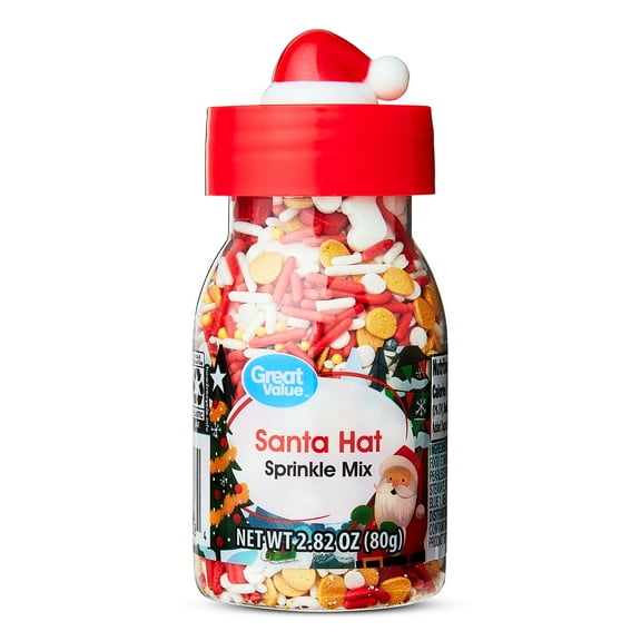 Great Value Santa Hat Holiday Red and Gold Dessert Sprinkles, 2.82 oz