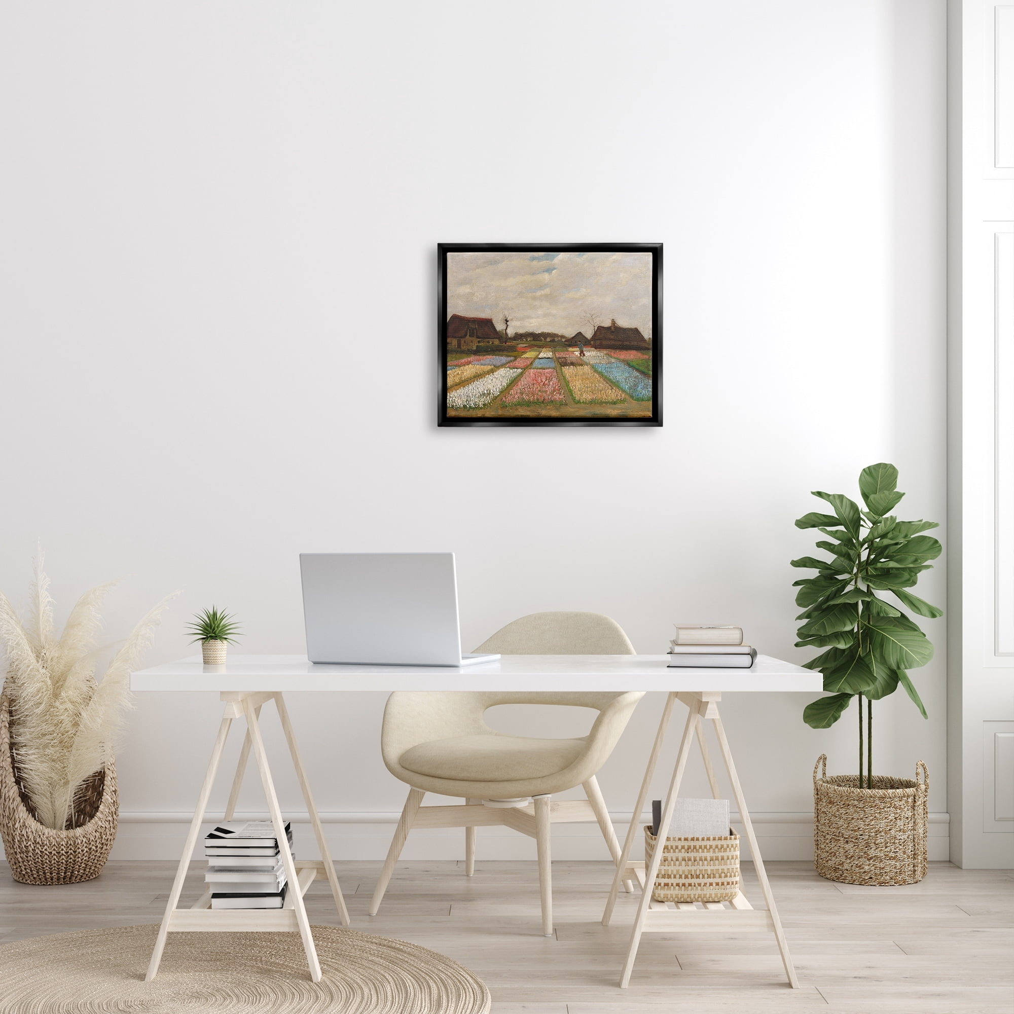 Stupell Industries Bulb Fields in Holland Vincent van Gogh Classic Painting Painting Jet Black Floating Framed Canvas Print Wall Art, Design by one1000paintings