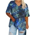 thumbnail image 5 of QUNYINEY Hawaiian Womens Tshirts V Neck Casual Short Sleeve Tops Plus Size Loose Pullover Beach Shirts, 5 of 6