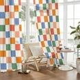 thumbnail image 2 of Colorful Checkered Curtains for Bedroom,Rod Pocket 60s 70s Semi Sheer Curtains Farmhouse Retro Checkerboard Light Filtering Drapes for Living Room,Set of 2 Window Curtain Panels,52 x 84 Inch, 2 of 6