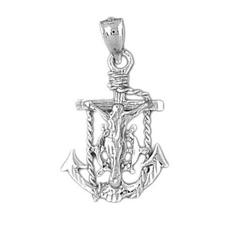 14K White Gold Mariners Cross/Crucifix Pendant - 29 mm