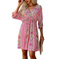 thumbnail image 4 of SAYOO Vestido casual para mujer, cuello en V, media manga, estilo bohemio, estampado, cintura elástica, vestidos con dobladillo grande SAYOO perder, 4 of 6