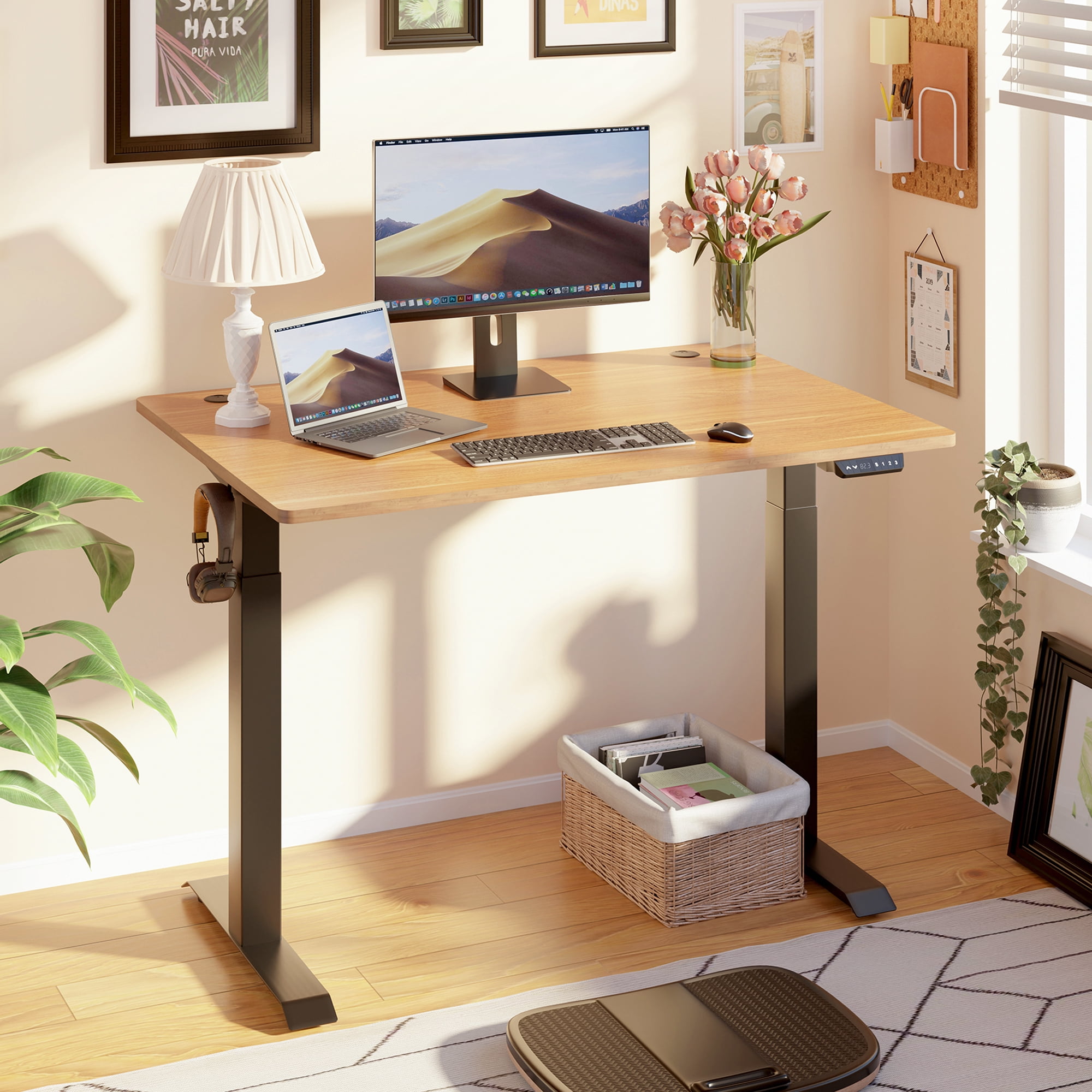 Electric Height Adjustable Standing Desk 48 x 24 Inch Stand Up Desk Workstation with Desktop 03, Black 