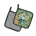 thumbnail image 2 of Day of the Dead Skull with Flowers Pair of Pot Holders, 2 of 3