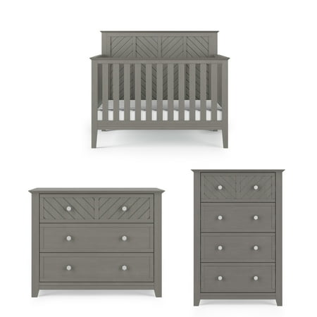 Child Craft Atwood Crib Dresser & Chest Nursery Set 4-in-1 Convertible Crib Lunar Gray 3-Piece Nursery