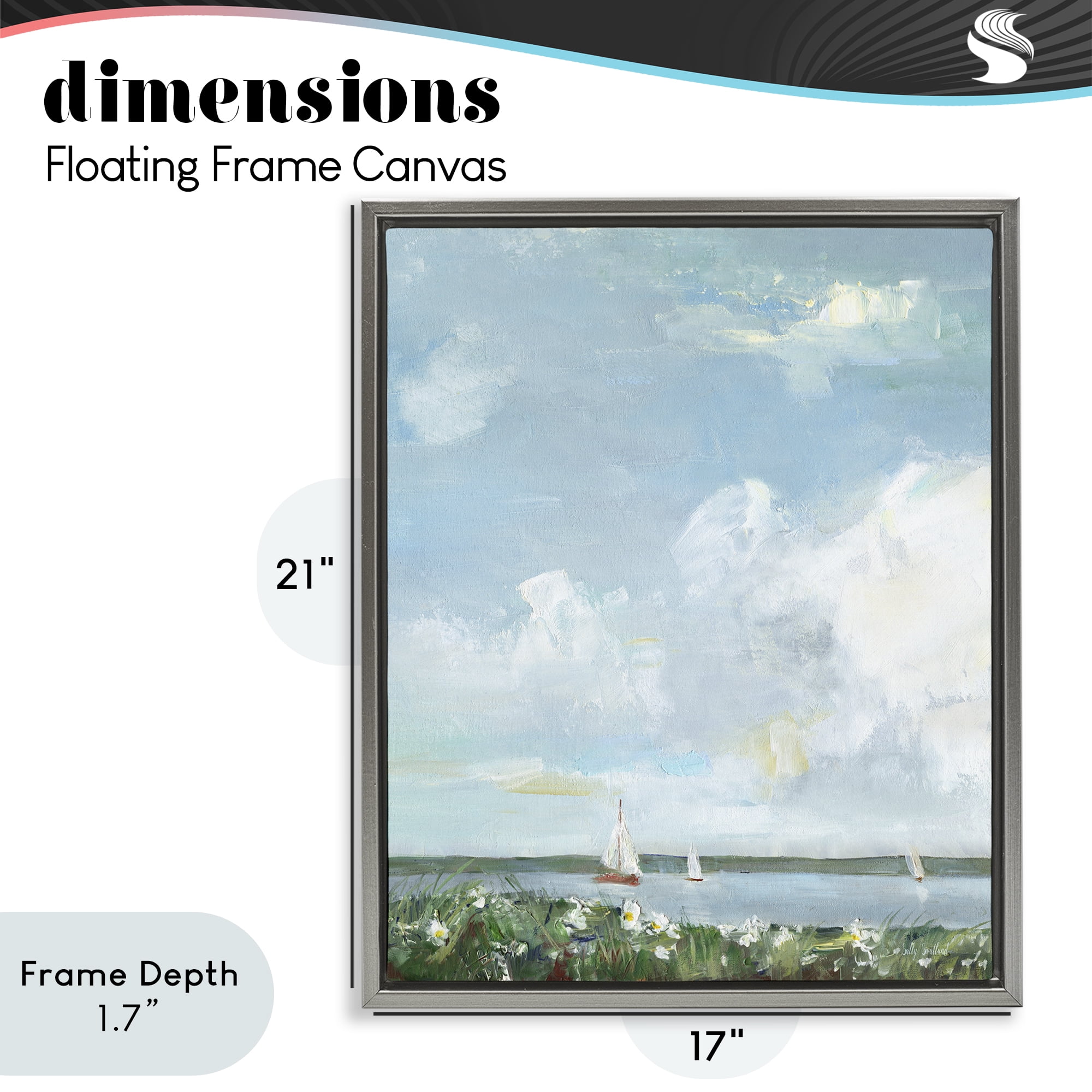 Stupell Industries Seaside Sailing Under Clouds Gray Framed Floater Canvas Wall Art, design by Sally Swatland