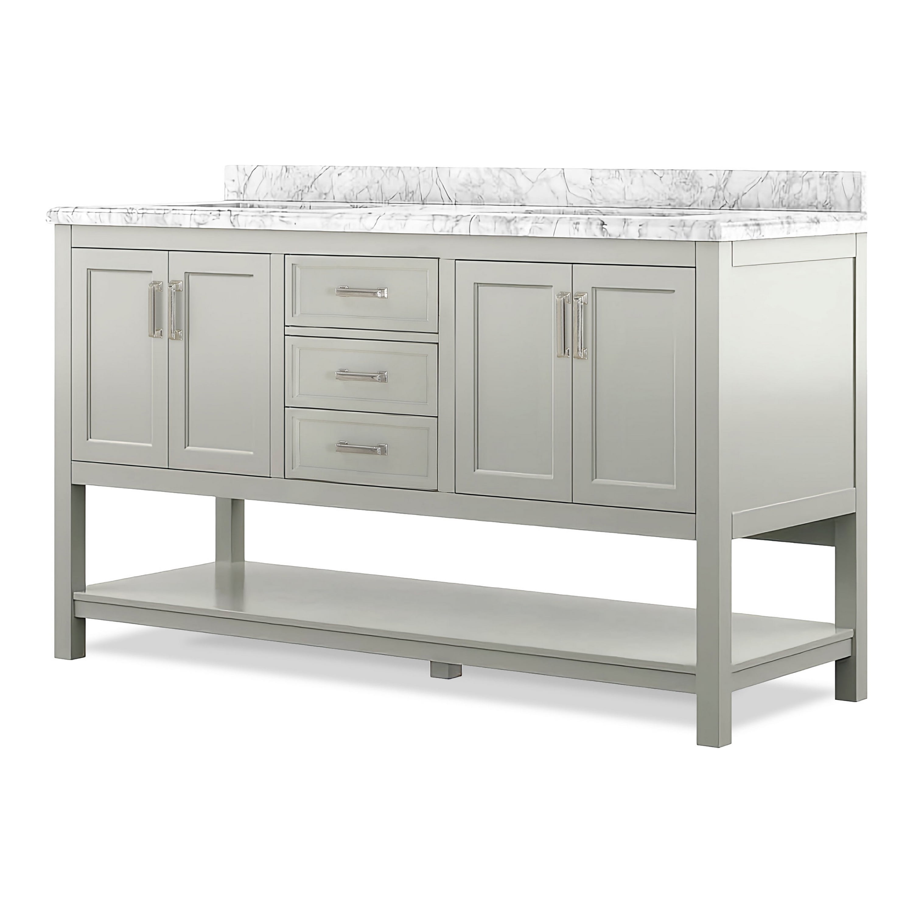 Furniture of America Freya 61" Gray Double Bathroom Vanity with White Carrera Marble Top and Undermount Sink