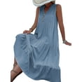 thumbnail image 5 of Cenuakty Women's Summer Midi Dress Casual Sleeveless V Neck Button Front Solid Color Tank Dress Beachwear, 5 of 5