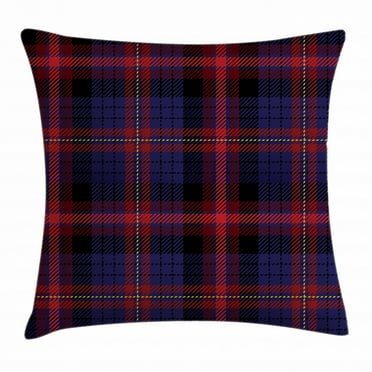 Checkered Throw Pillow Cushion Cover, Vibrant Colored Old Fashion Pattern Folkloric British Culture Inspired, Decorative Square Accent Pillow Case, 24 X 24 Inches, Royal Blue Red Black, by Ambesonne
